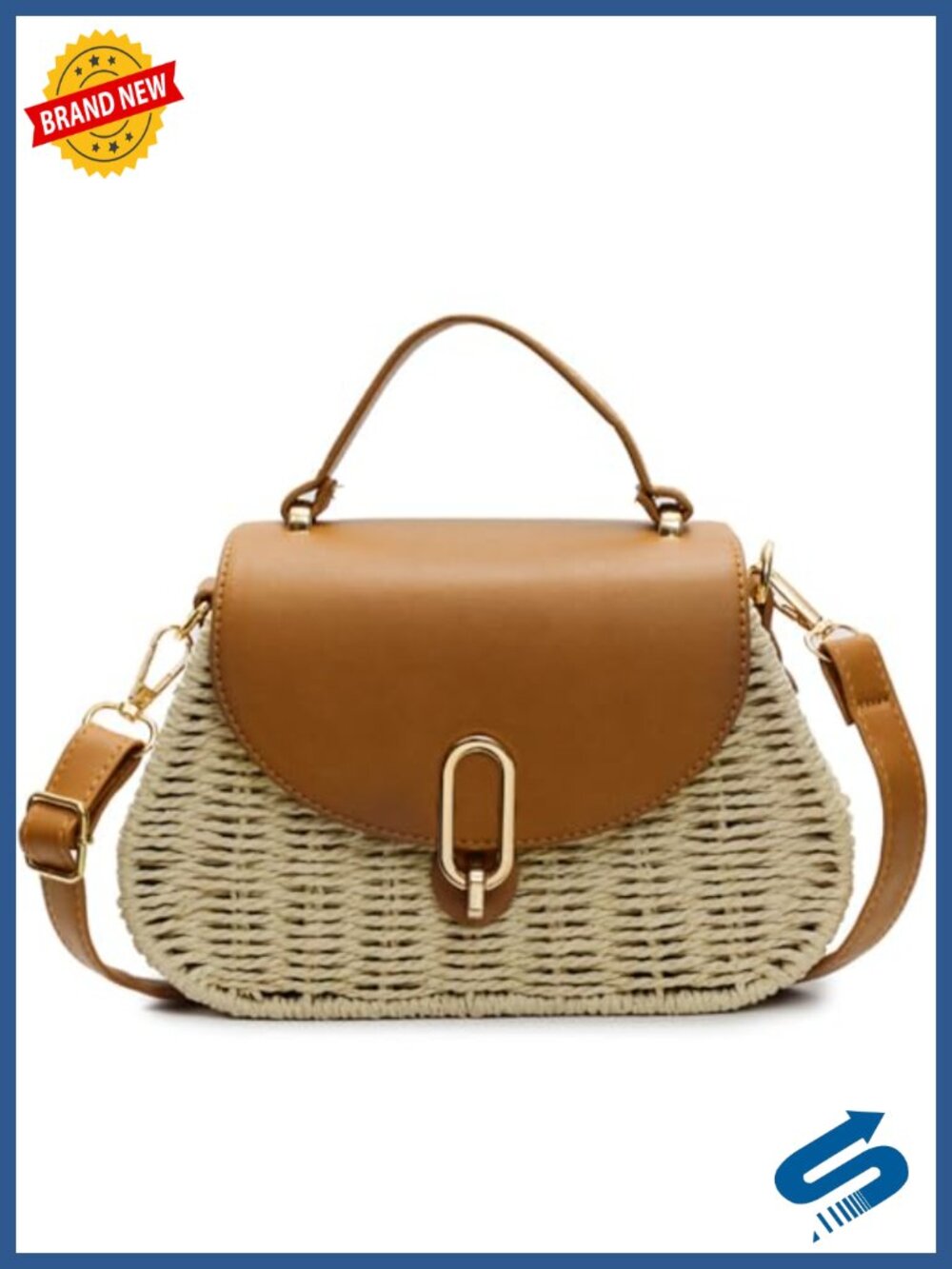 Women's Straw Crossbody Bag with Flap Handwoven Satchel Shoulder Purse Summer